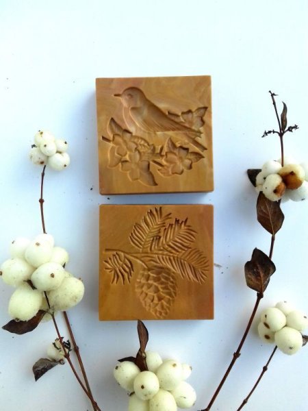 画像1: 小鳥とお花＆松かさ *plastic cookie stamp (1)