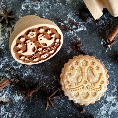 画像1: 2羽のクリスマスバード*wood cookie stamp