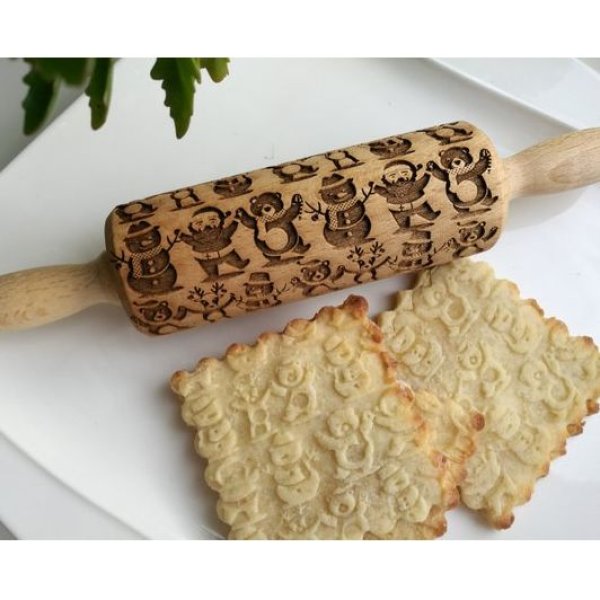 画像1: Snowman engraved ＜雪だるまと仲間たち＞/mini Rolling Pin (1)