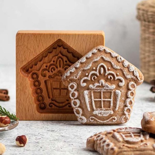 画像1: お家*wood gingerbread cookie mold (1)