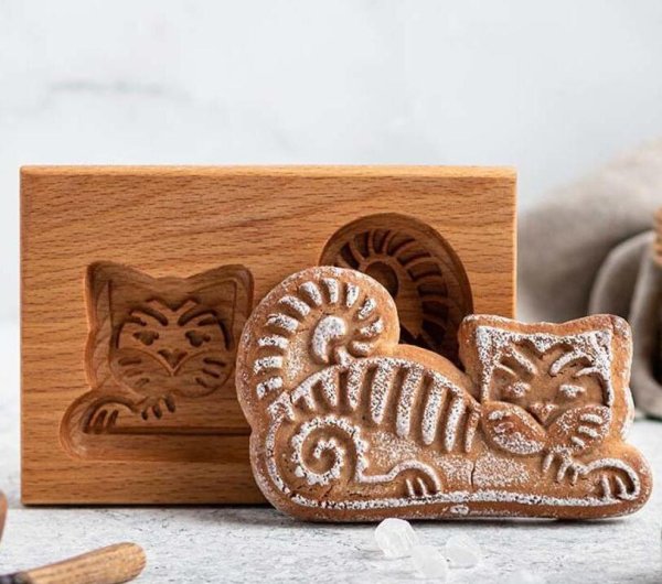 画像1: 猫ちゃん*wood gingerbread cookie mold (1)