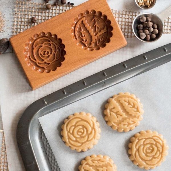 画像1: 薔薇＆葉っぱ *wood gingerbread cookie mold (1)