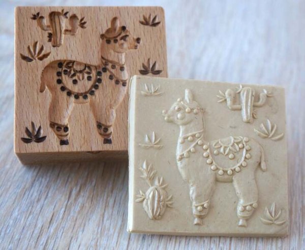 画像1: ラマ/Lama* *wood cookie stamp (1)
