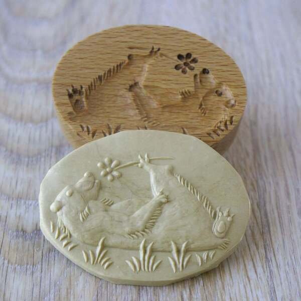 画像1: くまちゃんとお花* *wood cookie stamp (1)