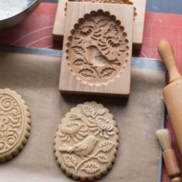 画像1: 鳥とお花*wood gingerbread cookie mold (1)