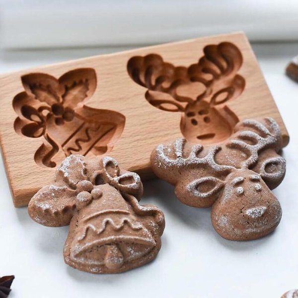 画像1: トナカイ&ベル*wood gingerbread cookie mold (1)