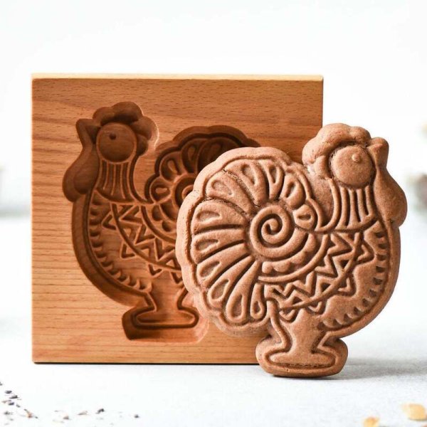 画像1: ニワトリ*wood gingerbread cookie mold (1)