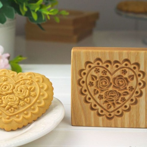 画像1: 薔薇＆ハート*wood gingerbread cookie stamp (1)