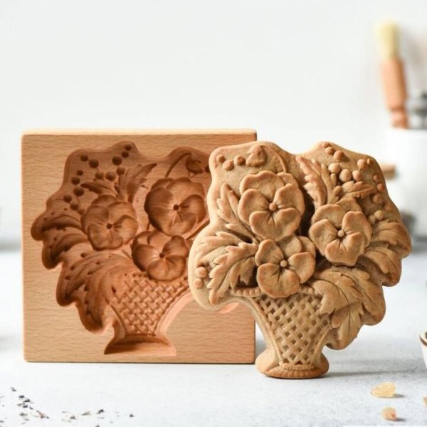 画像1: パンジー/Pansies carved*wood gingerbread cookie mold (1)