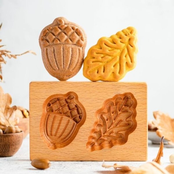 画像1: どんぐり＆葉っぱ *wood gingerbread cookie mold (1)