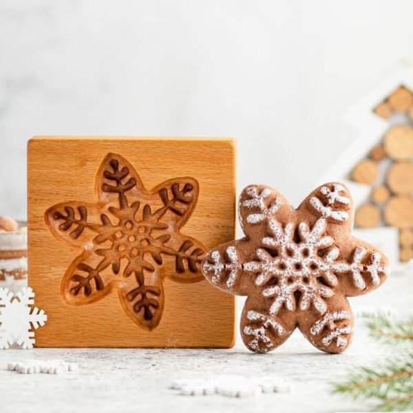 画像1: 雪の結晶*wood gingerbread cookie mold (1)