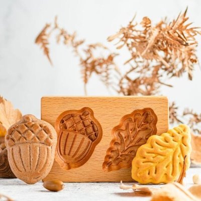 画像1: どんぐり＆葉っぱ *wood gingerbread cookie mold