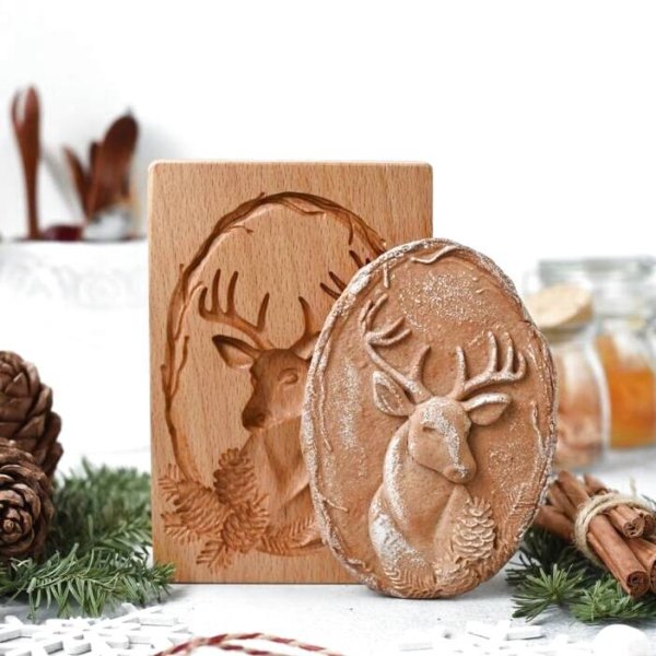 画像1: トナカイと松ぼっくり*wood gingerbread cookie mold (1)