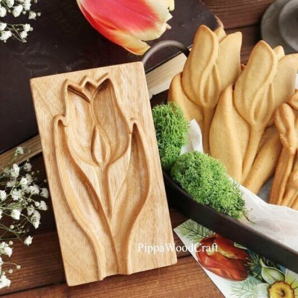 画像1: チューリップ/tulip*wood gingerbread cookie mold (1)