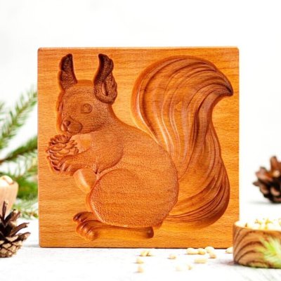 画像1: リスと松ぼっくり/Squirrel with a pinecone*wood gingerbread cookie mold