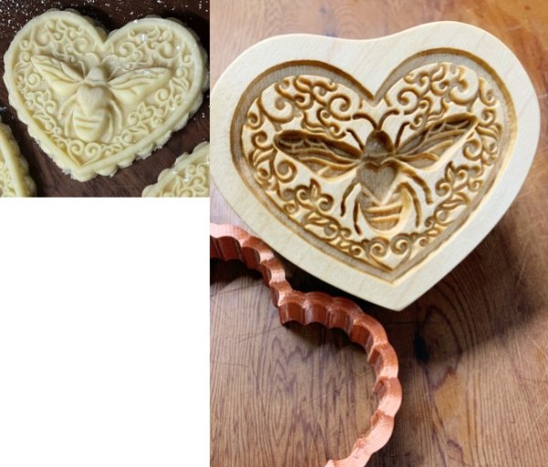 画像1: 蜜蜂とハート/Bee Still My Heart＋カッター付き*wood cookie mold 【送料無料】 (1)