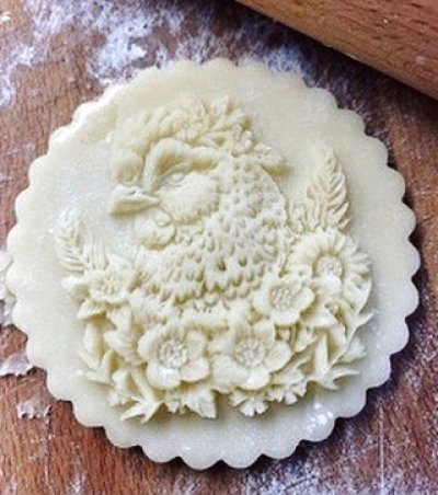 画像1: お花と鶏/Floral Hen＋カッター付き*wood cookie mold【送料無料】