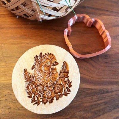 画像2: お花と鶏/Floral Hen＋カッター付き*wood cookie mold【送料無料】