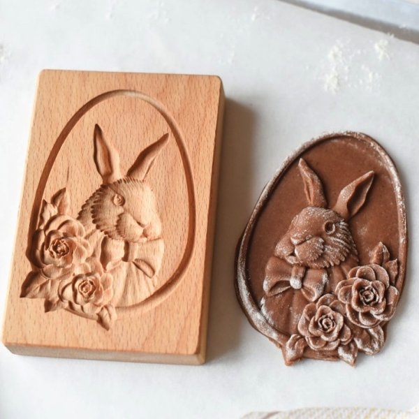 画像1: ウサギと薔薇*wood gingerbread cookie mold (1)