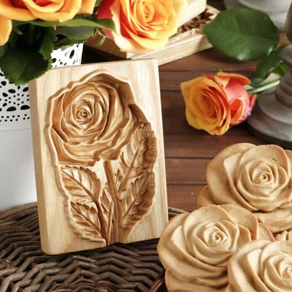 画像1: 薔薇*rose/wood gingerbread cookie mold (1)