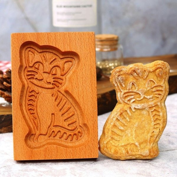 画像1: 猫ちゃん*wood cookie mold (1)