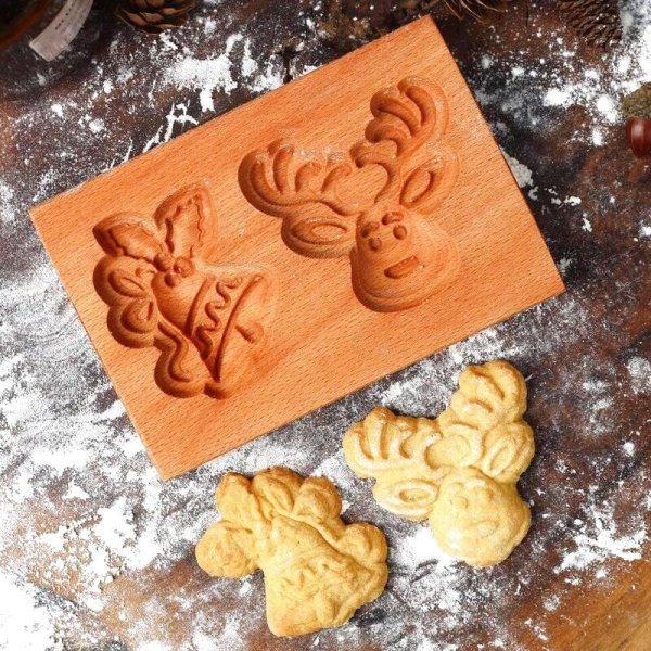画像1: トナカイ&ベル*wood gingerbread cookie mold (1)