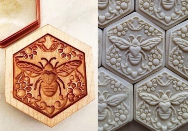 画像1: 蜜蜂とお花/Bee My Honey＋カッター付き*wood cookie mold 【送料無料】 (1)