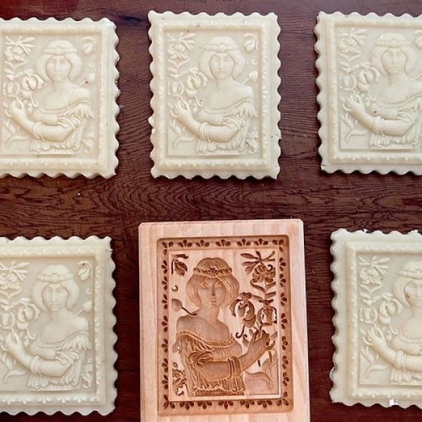 画像1: 「蘭と少女」ポールベルトン/アールヌーボー様式*wood cookie mold【送料無料】 (1)