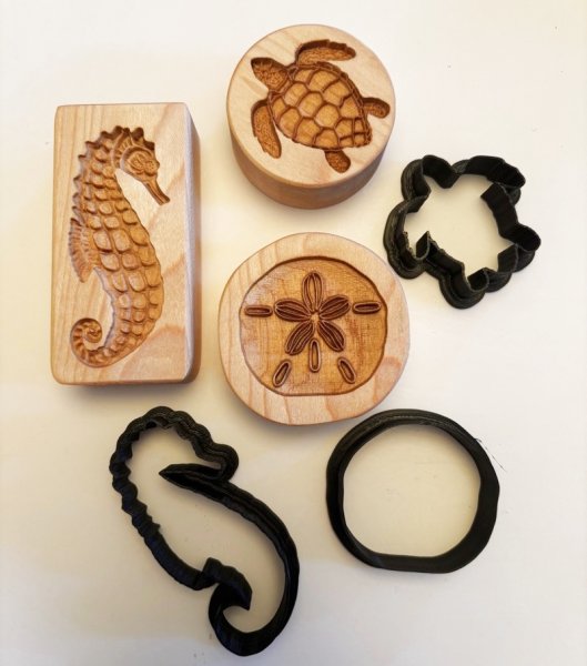 画像2: 海の生き物<タツノオトシゴ/カメ/ウニ>+カッター付き*wood cookie mold【送料無料】 (2)