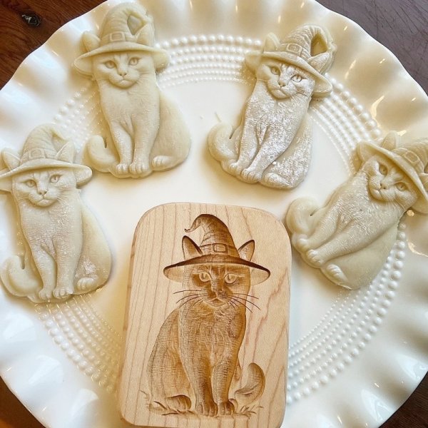 画像1: Halloween Kitty/ハロウィンキャット＋カッター付き*wood cookie mold【送料無料】 (1)