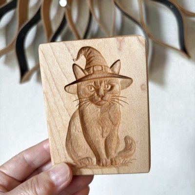 画像1: Halloween Kitty/ハロウィンキャット＋カッター付き*wood cookie mold【送料無料】