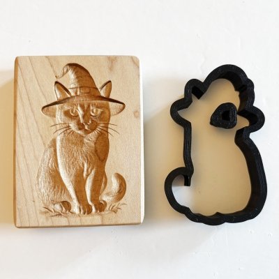 画像2: Halloween Kitty/ハロウィンキャット＋カッター付き*wood cookie mold【送料無料】