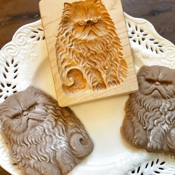 画像1: 不機嫌なペルシャ猫/Grumpy Persian＋カッター付き*wood cookie mold【送料無料】 (1)