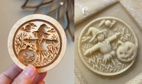 画像1: 案山子とカボチャ/Scarecrow&Pumpkin*wood cookie mold【送料無料】 (1)