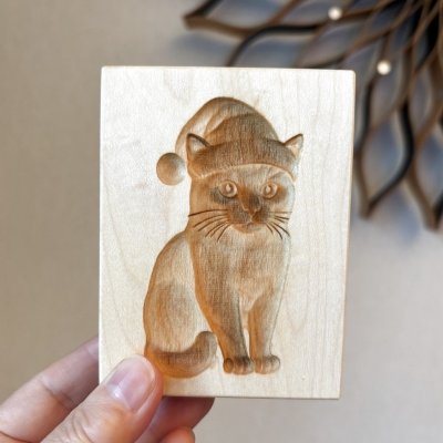 画像1: Christmas Kitty / クリスマスキャット＋カッター付き*wood cookie mold【送料無料】