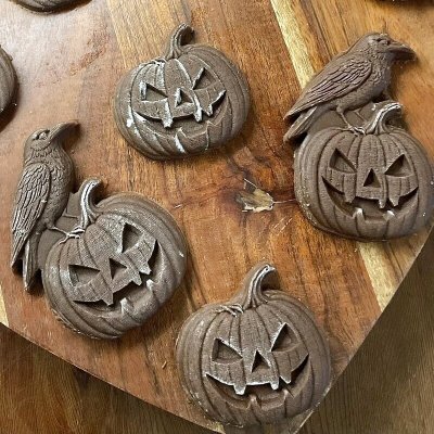 画像1: カラスとハロウィンカボチャ/Crow on the Jack-o-Lantern＋2種のカッター付き*wood cookie mold【送料無料】