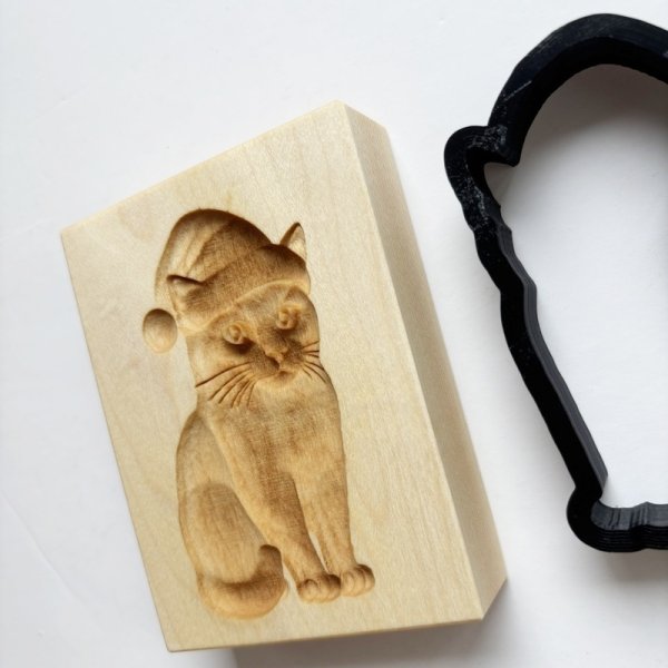 画像3: Christmas Kitty / クリスマスキャット＋カッター付き*wood cookie mold【送料無料】 (3)