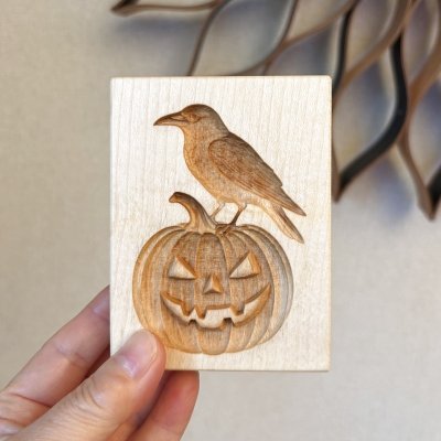 画像2: カラスとハロウィンカボチャ/Crow on the Jack-o-Lantern＋2種のカッター付き*wood cookie mold【送料無料】