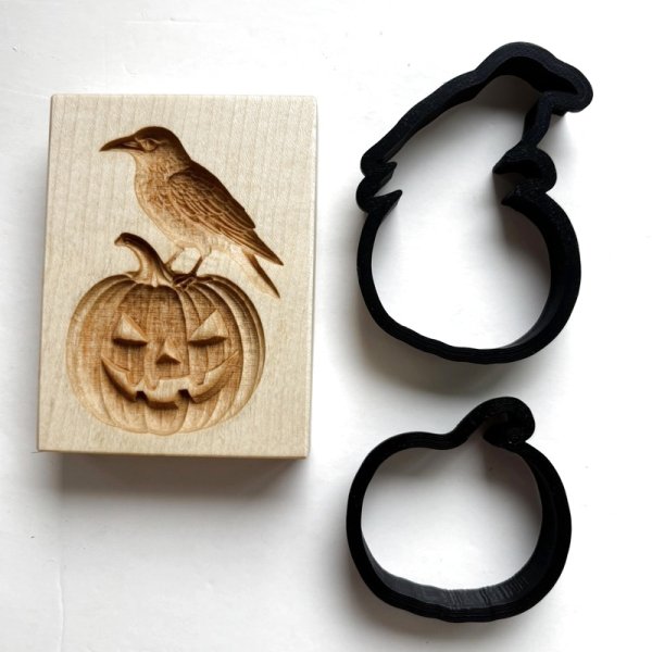 画像4: カラスとハロウィンカボチャ/Crow on the Jack-o-Lantern＋2種のカッター付き*wood cookie mold【送料無料】 (4)
