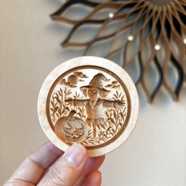 画像2: 案山子とカボチャ/Scarecrow&Pumpkin*wood cookie mold【送料無料】 (2)