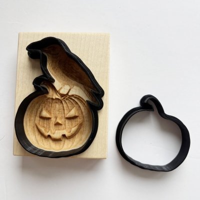 画像3: カラスとハロウィンカボチャ/Crow on the Jack-o-Lantern＋2種のカッター付き*wood cookie mold【送料無料】