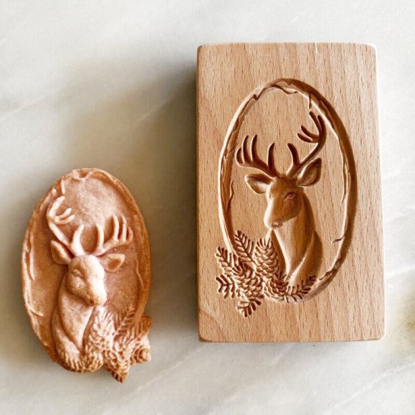 画像1: トナカイと松ぼっくり/wood gingerbread cookie mold (1)