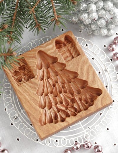 画像1: ツリーとプレゼント/wood gingerbread cookie mold