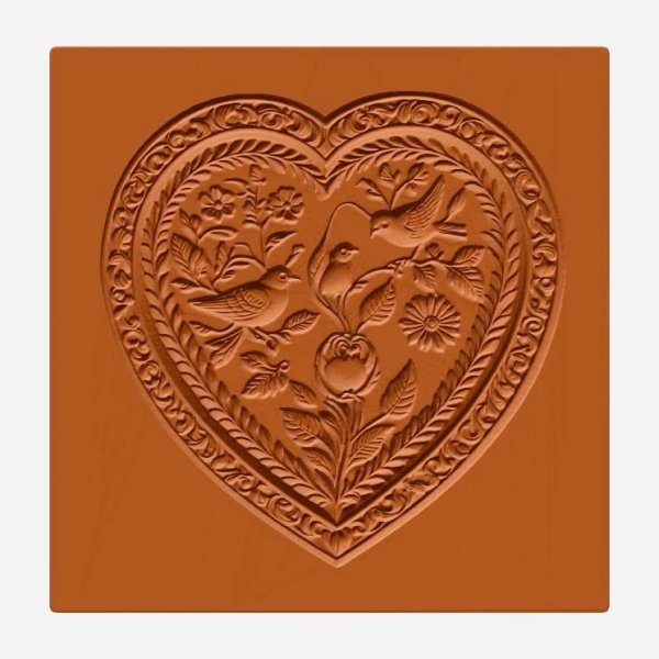画像1: 鳥と花が描かれた小さなハート/springerle cookie stamp (1)