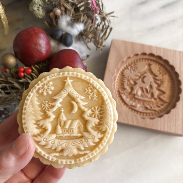 画像1: クリスマスツリーと教会*wood gingerbread cookie mold (1)