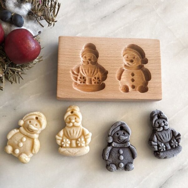 画像1: サンタクロースと雪だるま*wood gingerbread cookie mold (1)