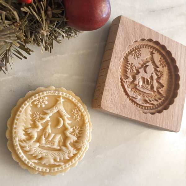 画像4: クリスマスツリーと教会*wood gingerbread cookie mold (4)