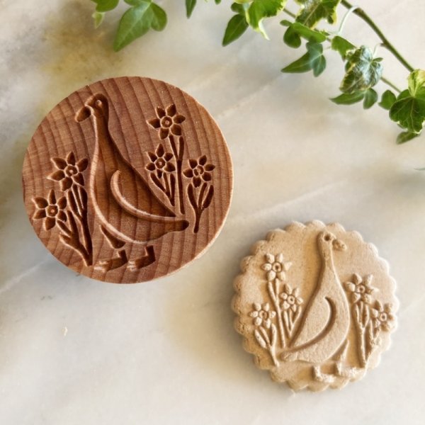 画像1: アヒルとお花 *wood cookie stamp (1)