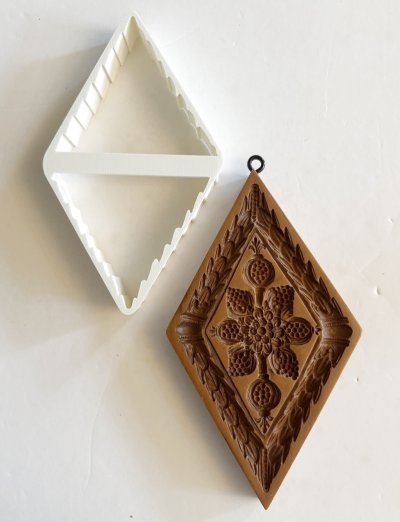 画像1: 花と柘榴 *Diamond with flowers pomegranates+カッター付き /springerle cookie mold