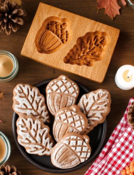 画像1: どんぐりと葉っぱ /wood gingerbread cookie mold (1)